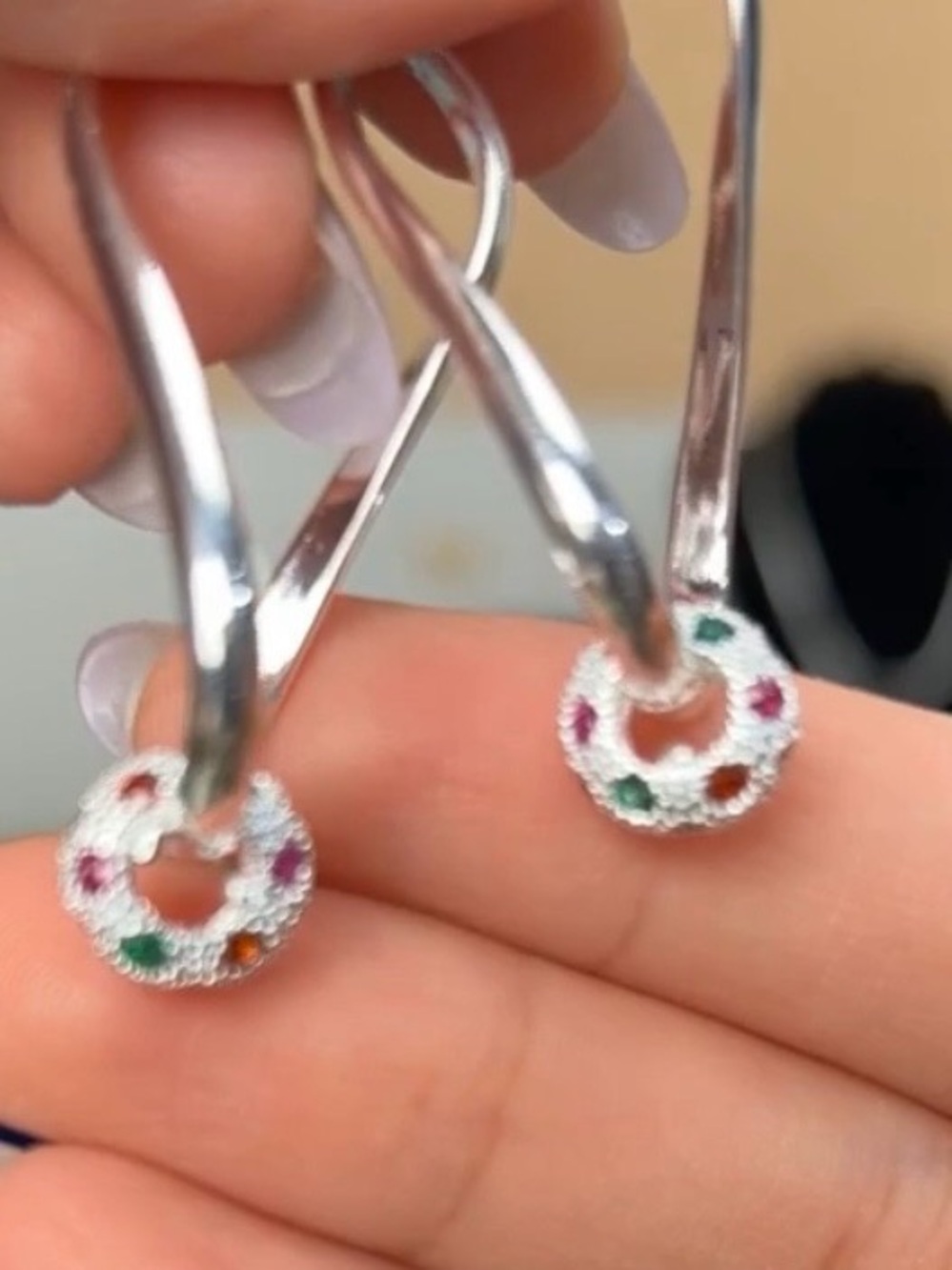 ✨ 925 Sterling Silver Multicolor Hoop Earrings ✨ - Picture 2 of 3